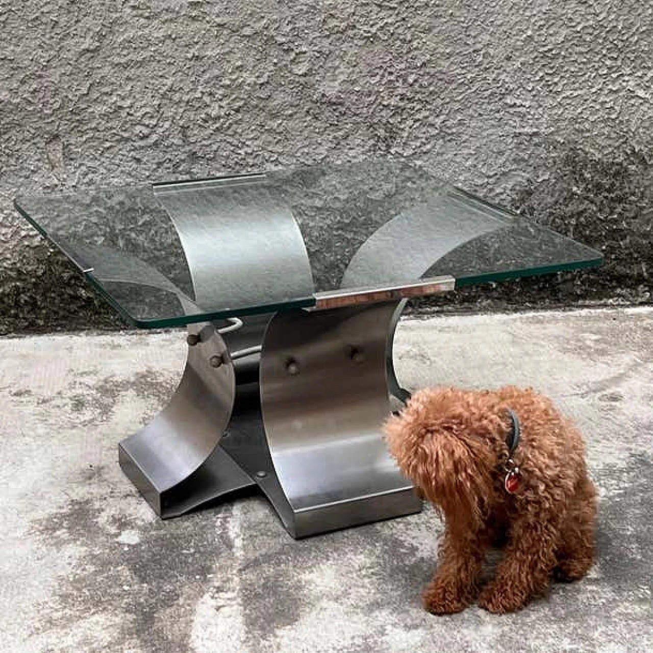 Steel and glass coffee table by François Monnet for Kappa, 1970s 2