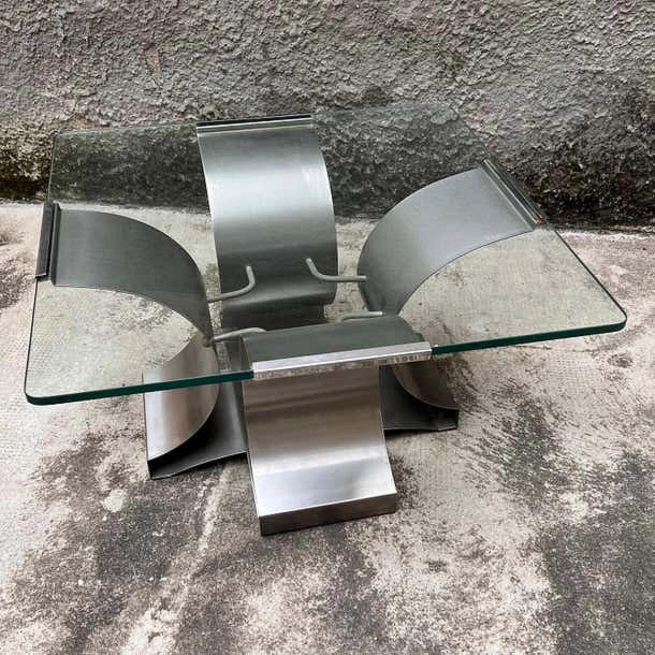 Steel and glass coffee table by François Monnet for Kappa, 1970s 5