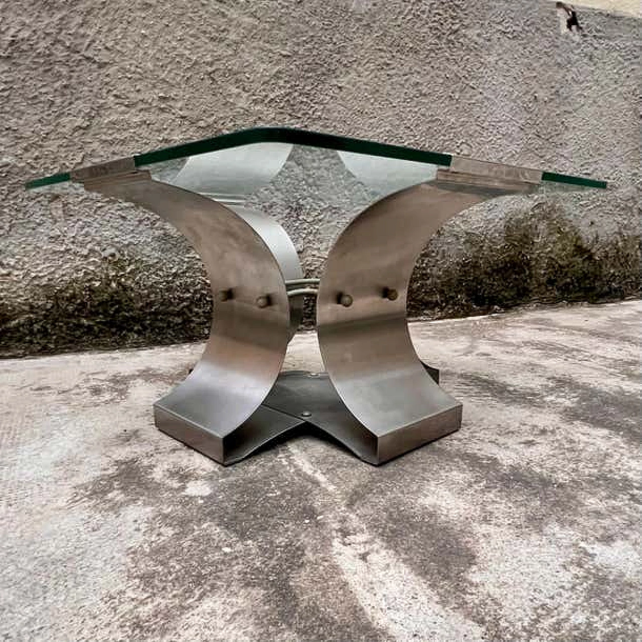 Tavolino in acciaio e vetro di François Monnet per Kappa, anni '70 7