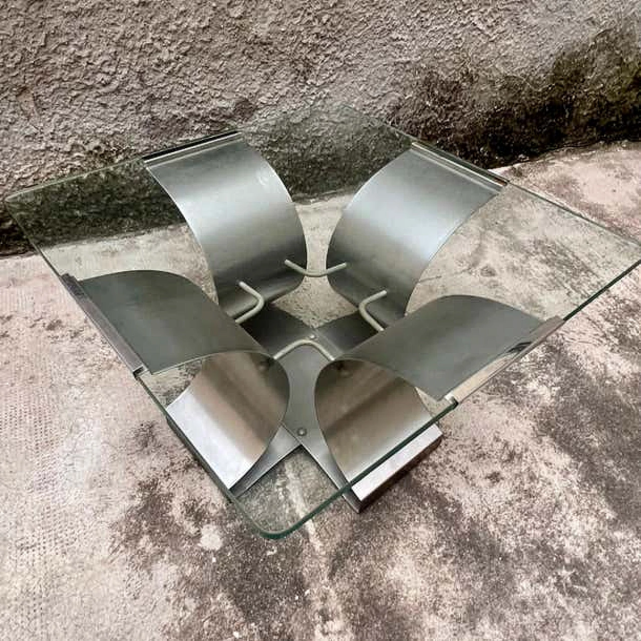 Steel and glass coffee table by François Monnet for Kappa, 1970s 8