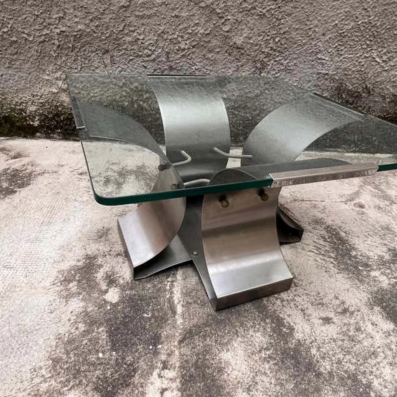 Steel and glass coffee table by François Monnet for Kappa, 1970s 9