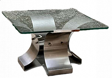 Steel and glass coffee table by François Monnet for Kappa, 1970s