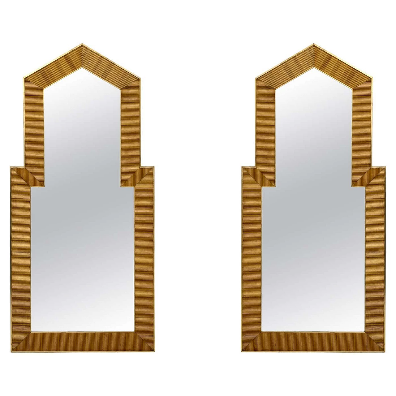 Brass and wood mirror in the style of Gabriella Crespi, 1970s 1