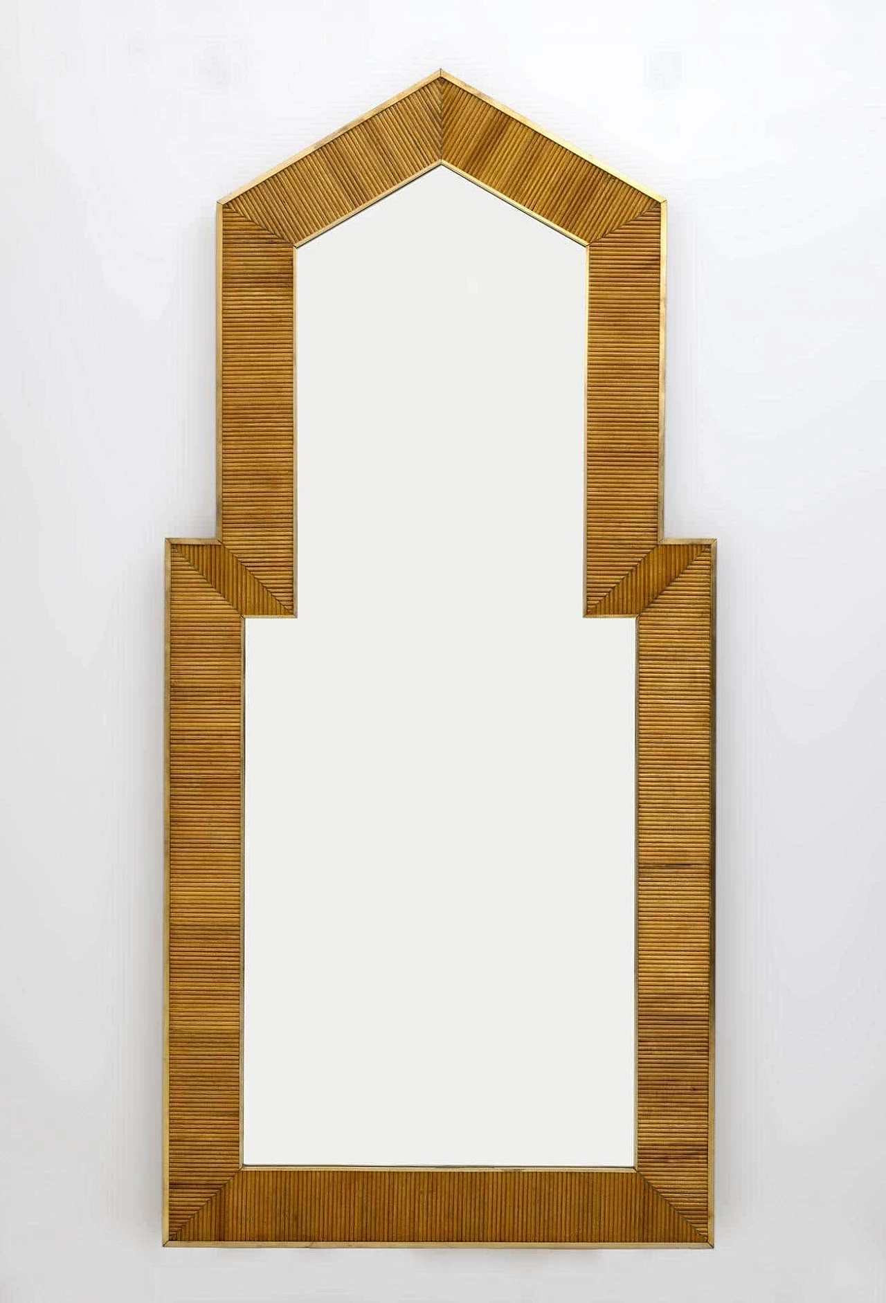 Brass and wood mirror in the style of Gabriella Crespi, 1970s 3