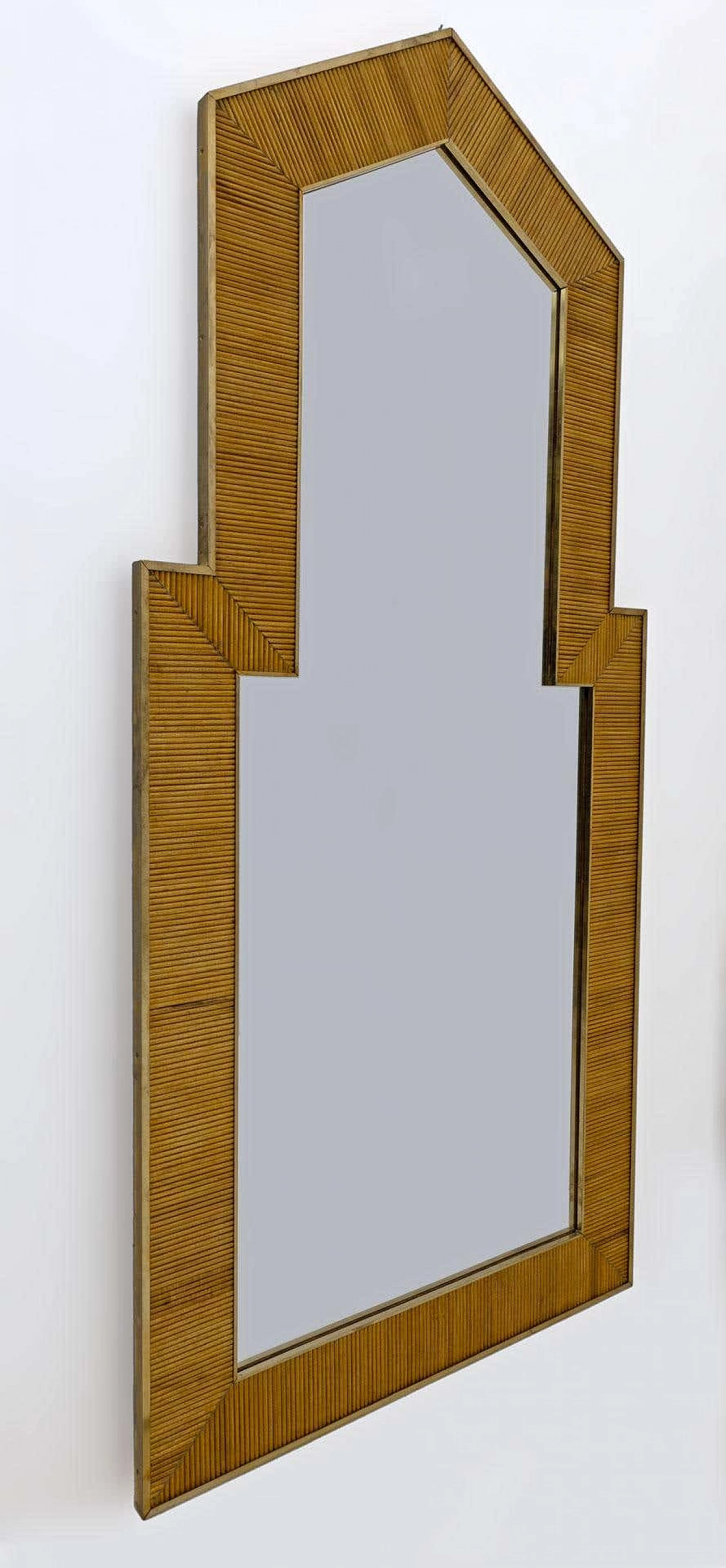 Brass and wood mirror in the style of Gabriella Crespi, 1970s 4