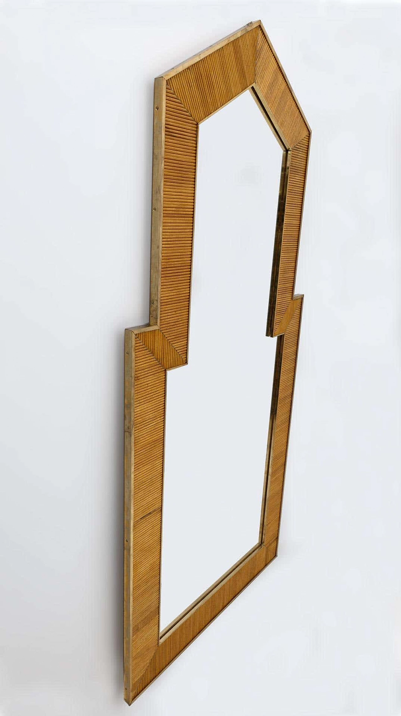 Brass and wood mirror in the style of Gabriella Crespi, 1970s 6