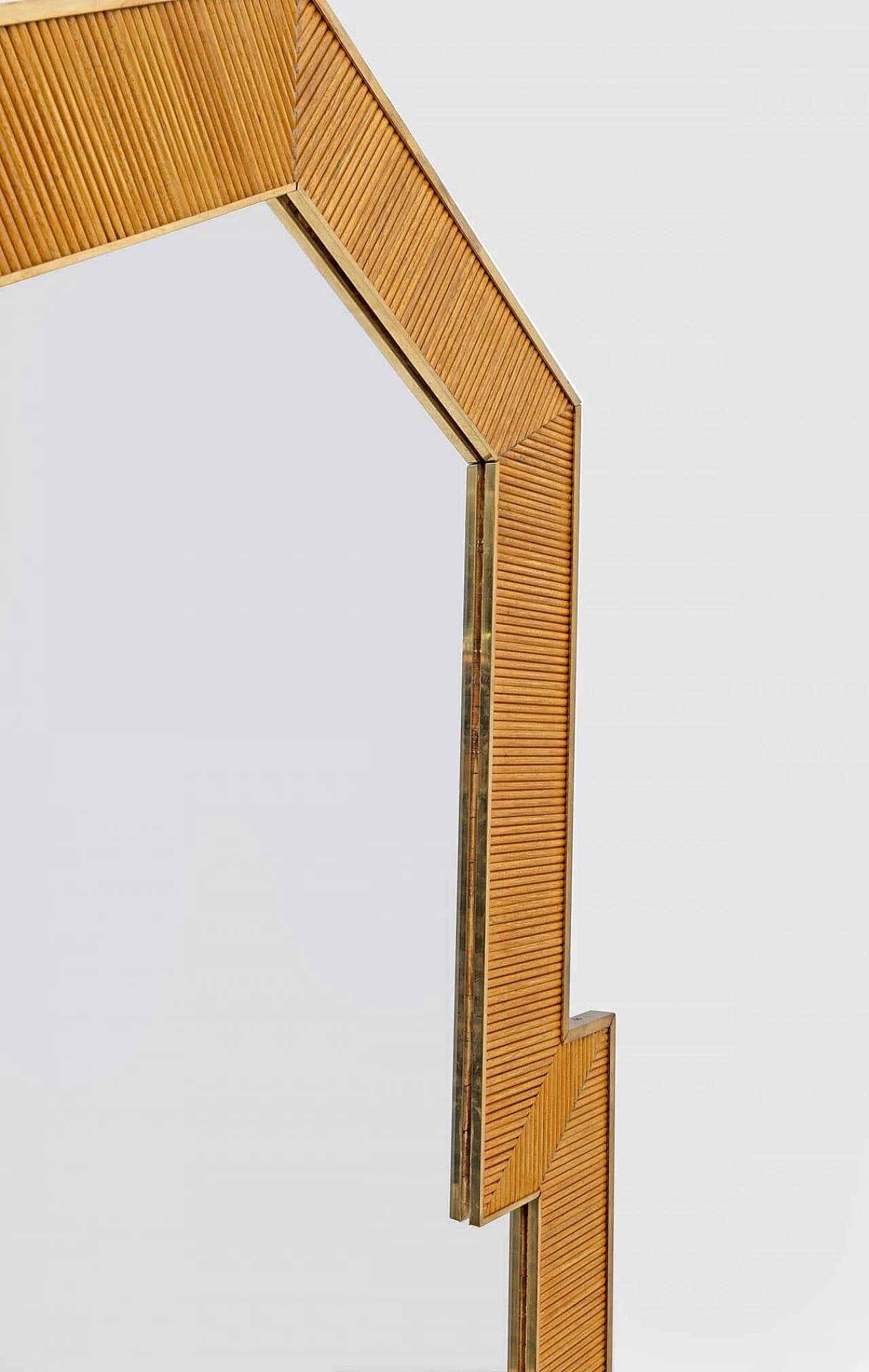 Brass and wood mirror in the style of Gabriella Crespi, 1970s 7