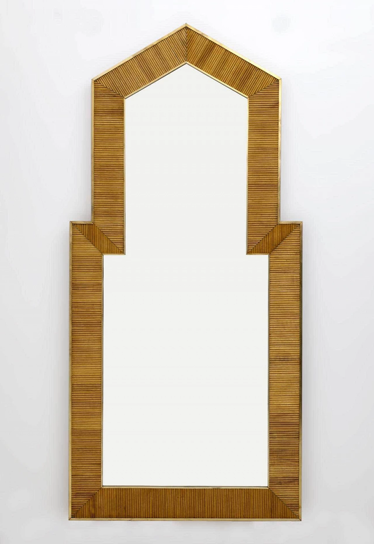 Brass and wood mirror in the style of Gabriella Crespi, 1970s 9