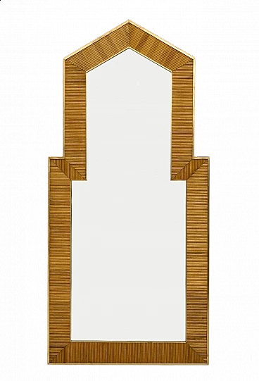 Brass and wood mirror in the style of Gabriella Crespi, 1970s