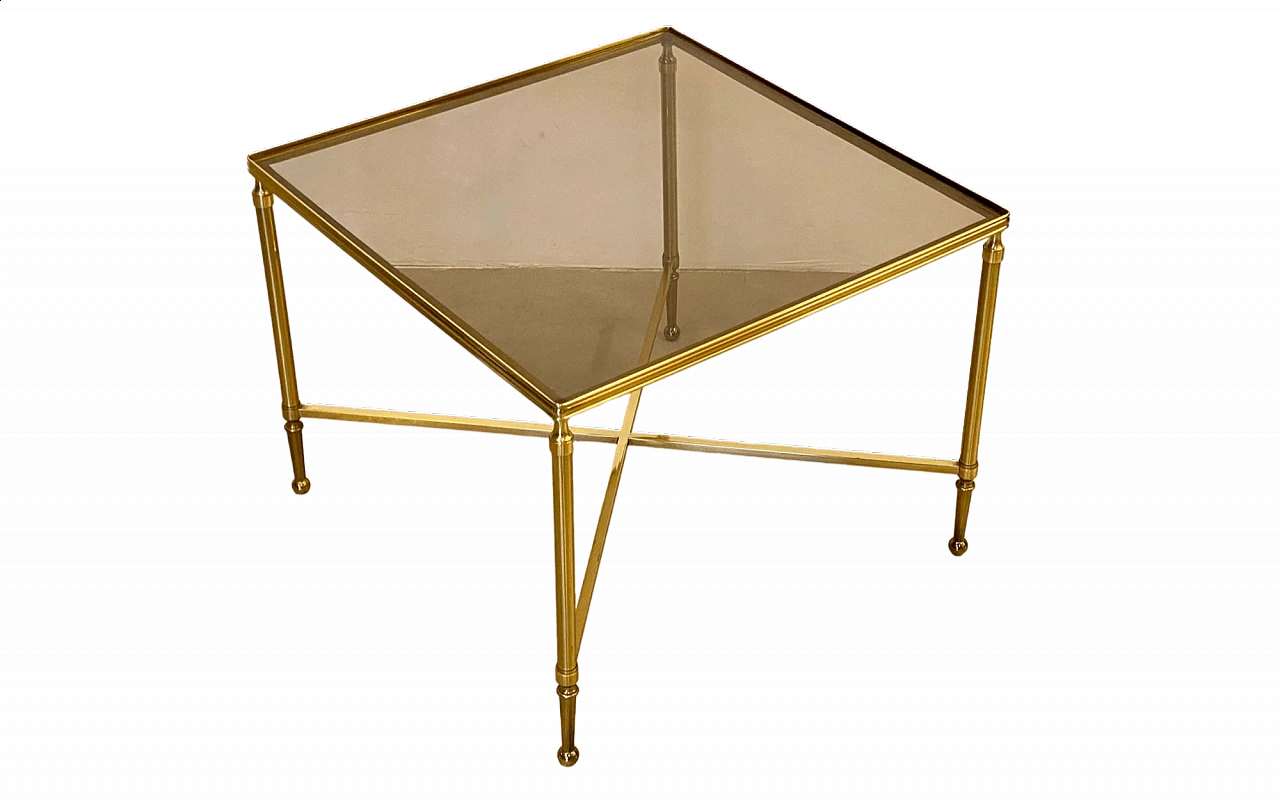 Tavolino quadrato in ottone con piano in vetro fumé, anni '70 10