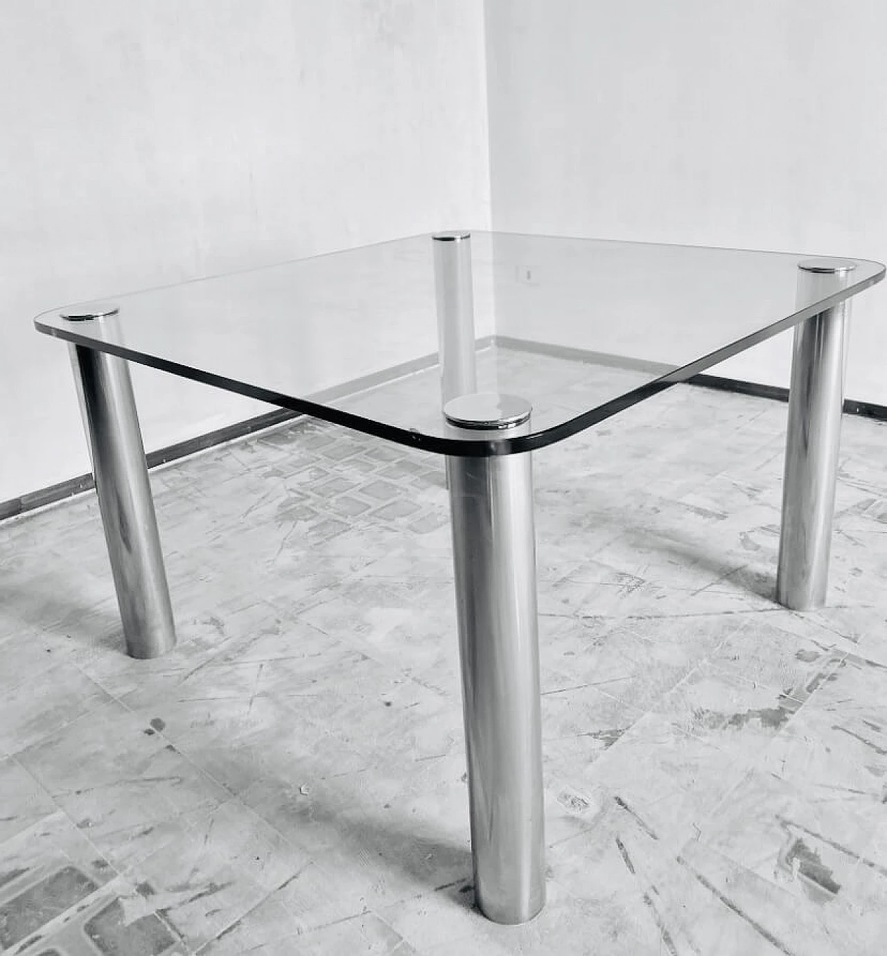 Crystal and steel table in the style of Marco Zanuso for Zanotta, 1970s 1