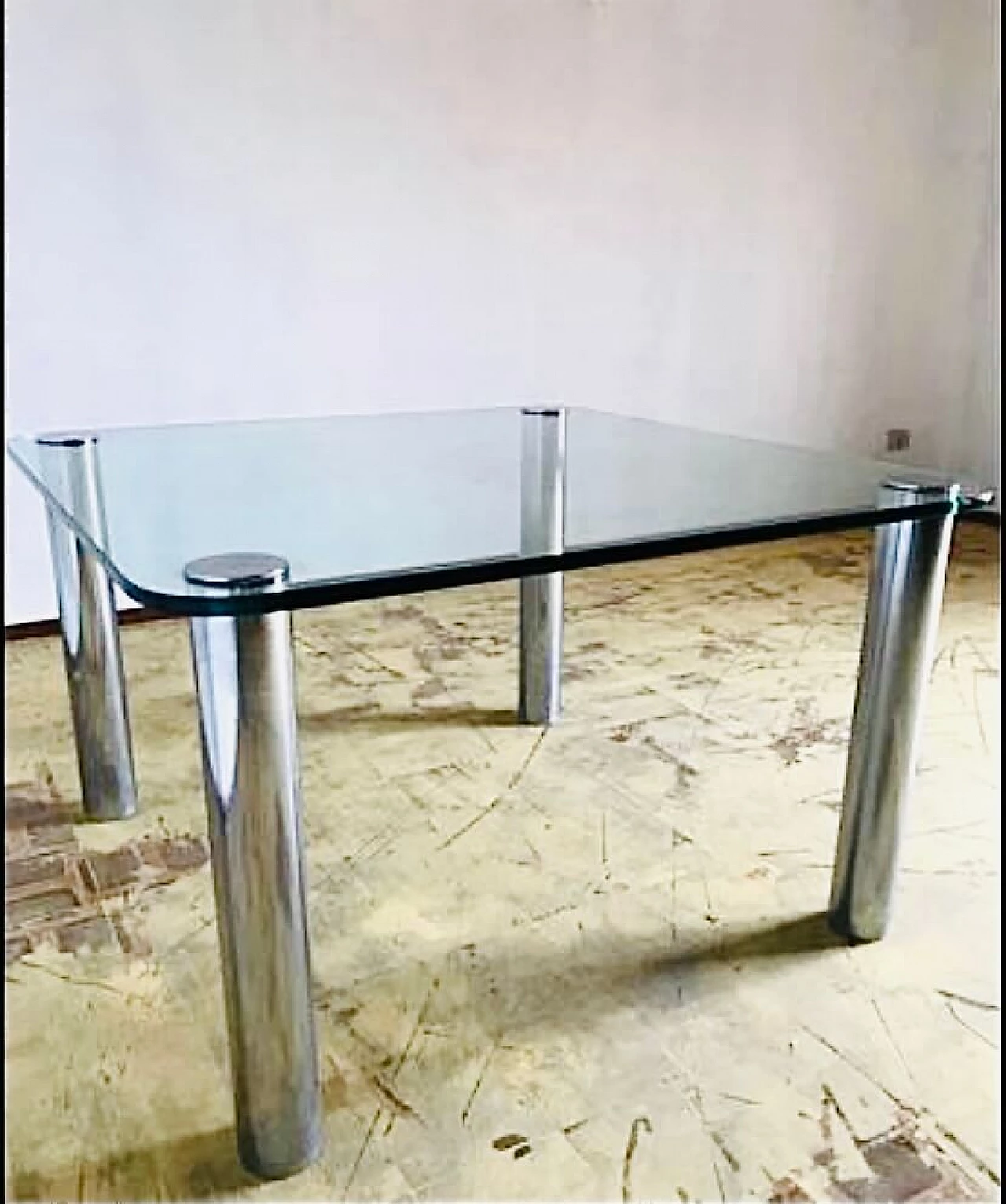 Crystal and steel table in the style of Marco Zanuso for Zanotta, 1970s 2