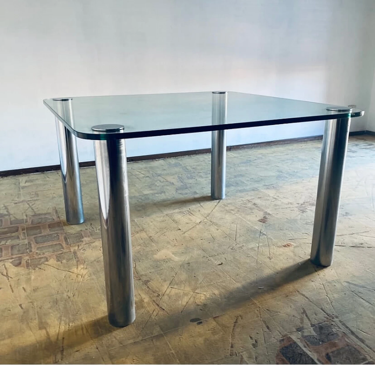 Crystal and steel table in the style of Marco Zanuso for Zanotta, 1970s 3