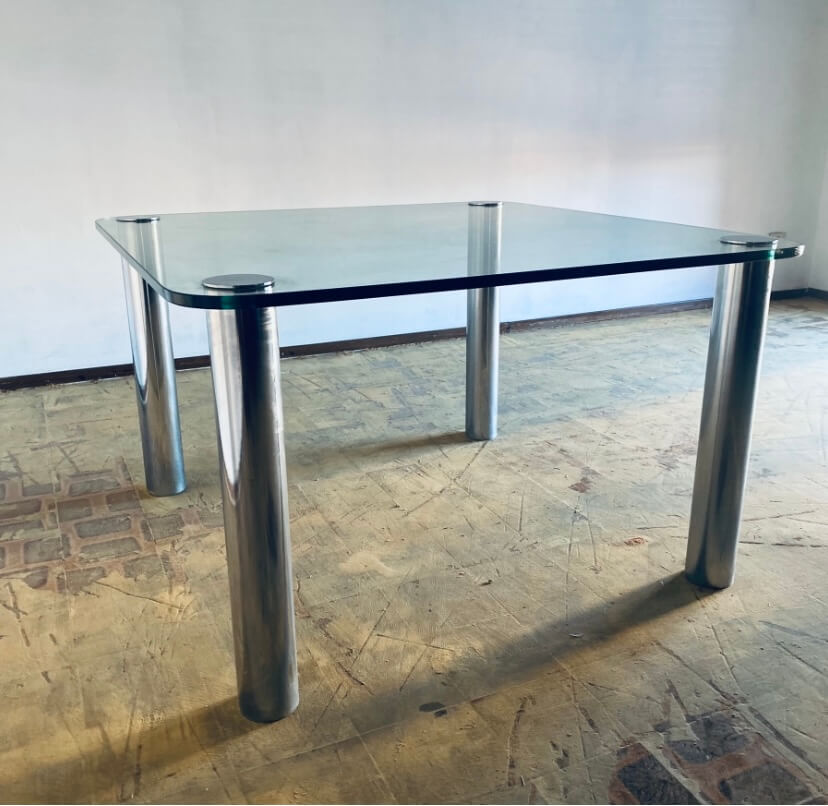 Crystal and steel table in the style of Marco Zanuso for Zanotta