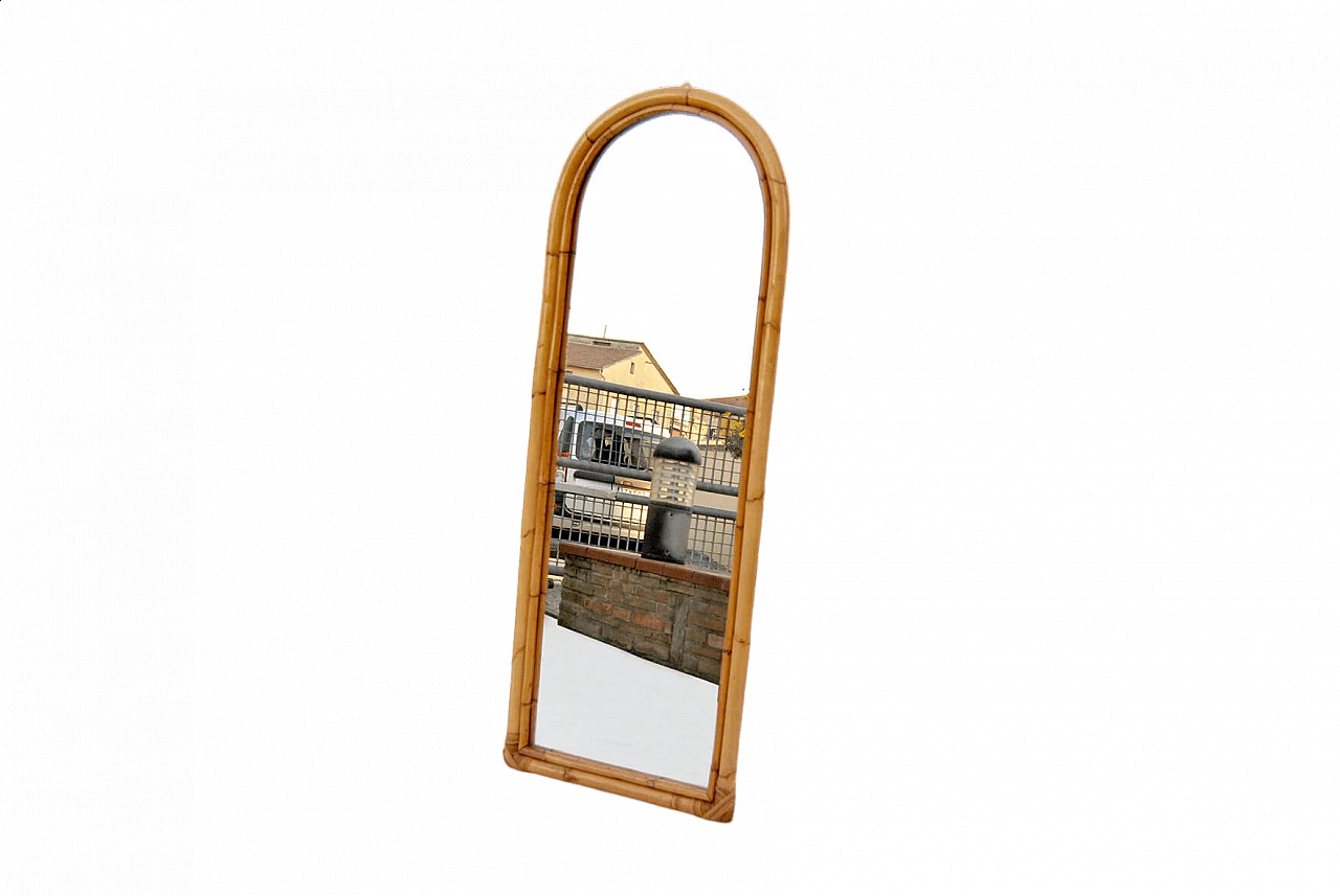 Specchio da parete ad arco in bambù e rattan, anni '60 5