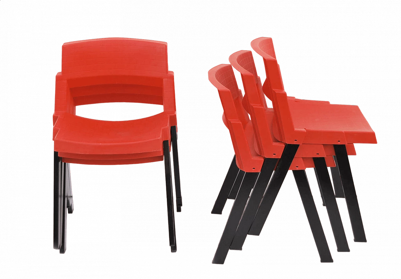6 red and black dining chairs City  by Lucci & Orlandini for Lamm, 1980s 7