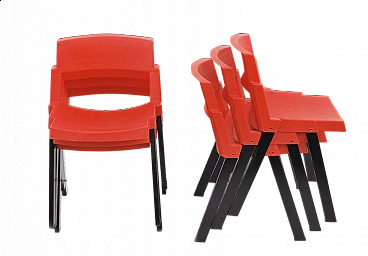 6 red and black dining chairs City  by Lucci & Orlandini for Lamm, 1980s