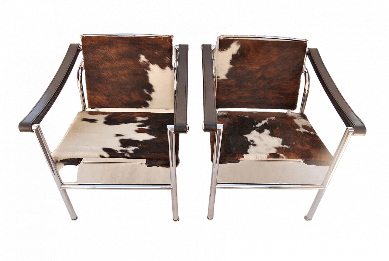 Pair of Le Corbusier LC1 tilting armchairs Original with certification, 1960s 13