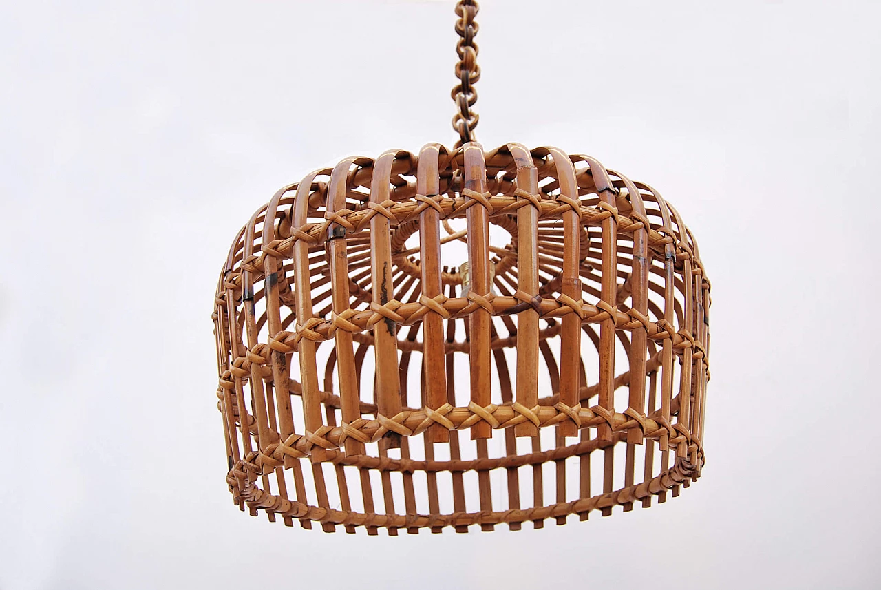 Round bamboo and wicker chandelier, 1960s 3