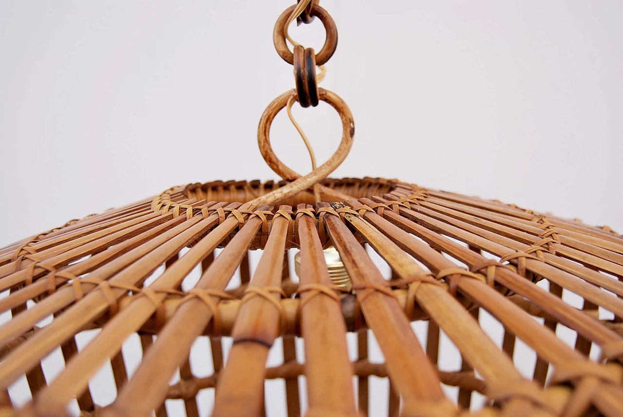 Round bamboo and wicker chandelier, 1960s 4