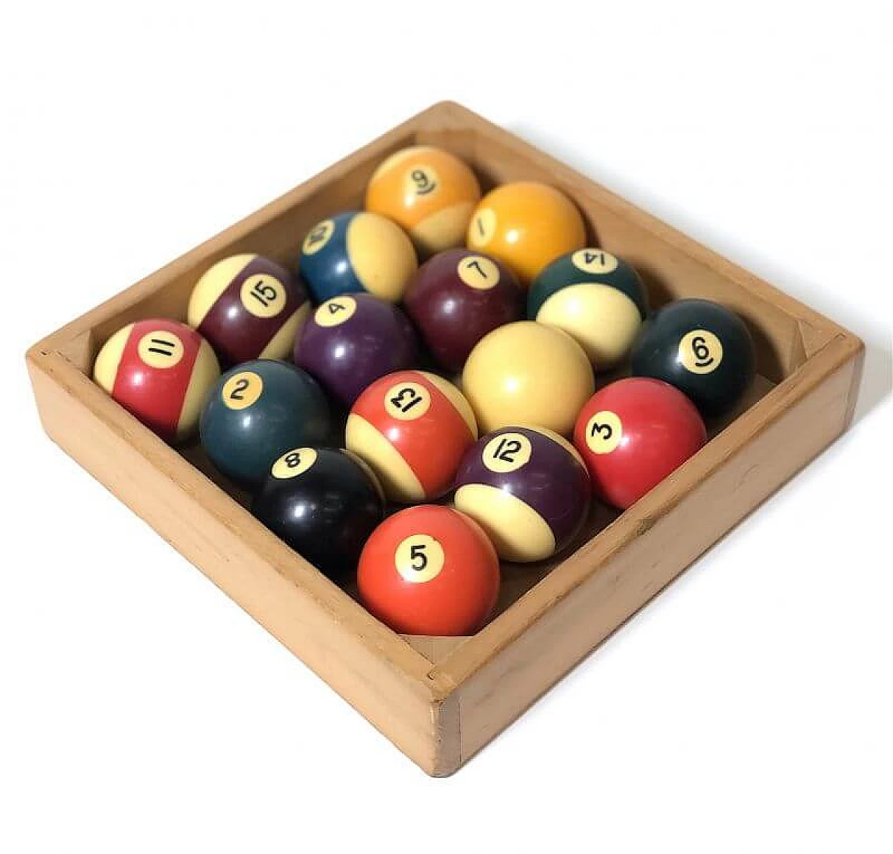 Set of billiard balls with wooden frame, 1960s 1