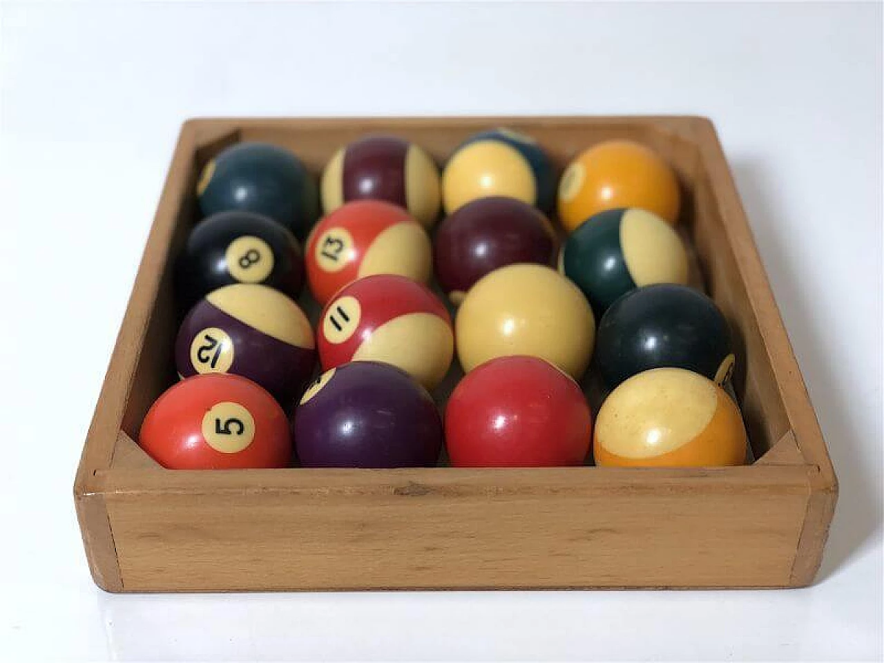 Set of billiard balls with wooden frame, 1960s 2