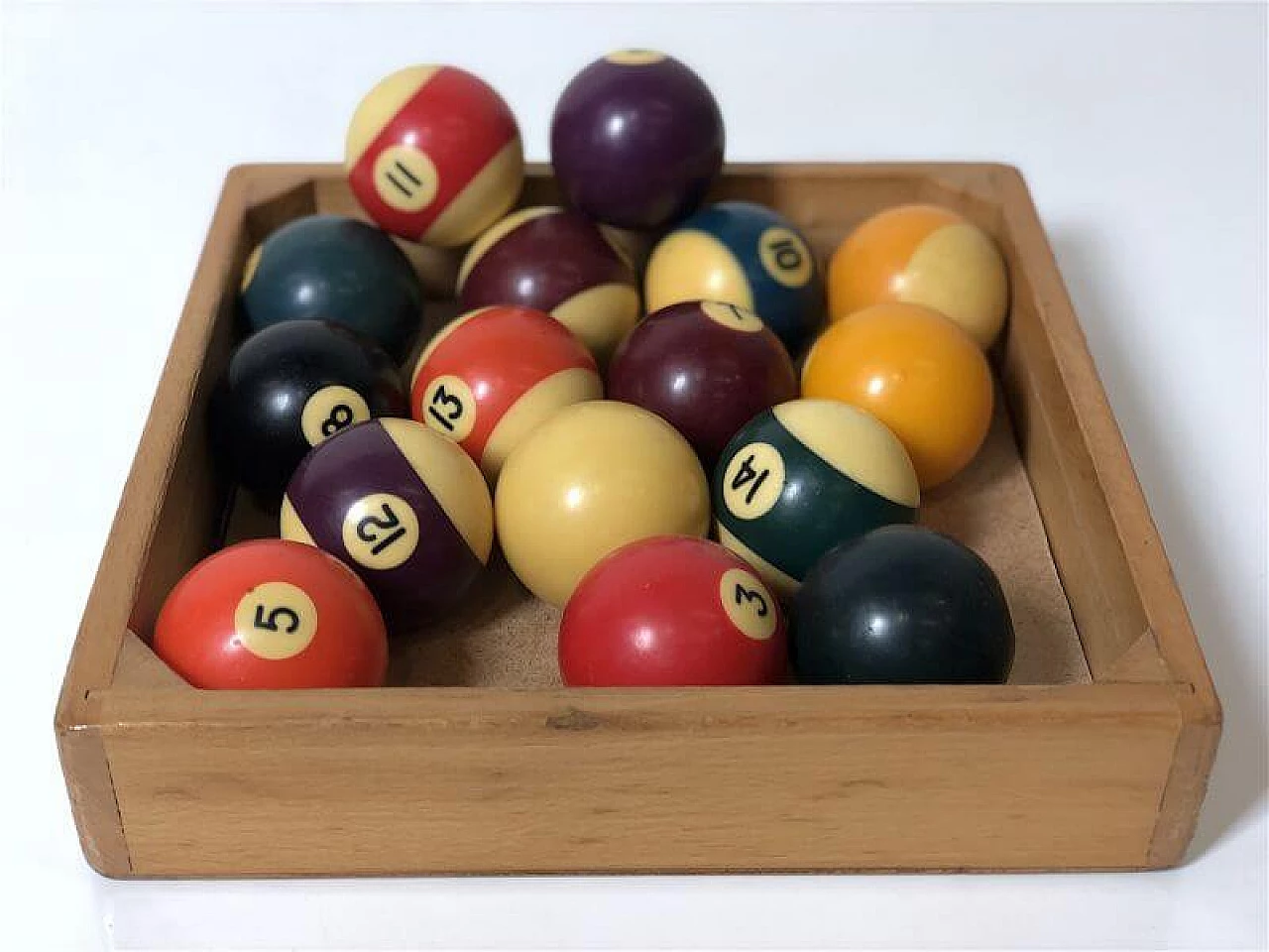 Set of billiard balls with wooden frame, 1960s 4