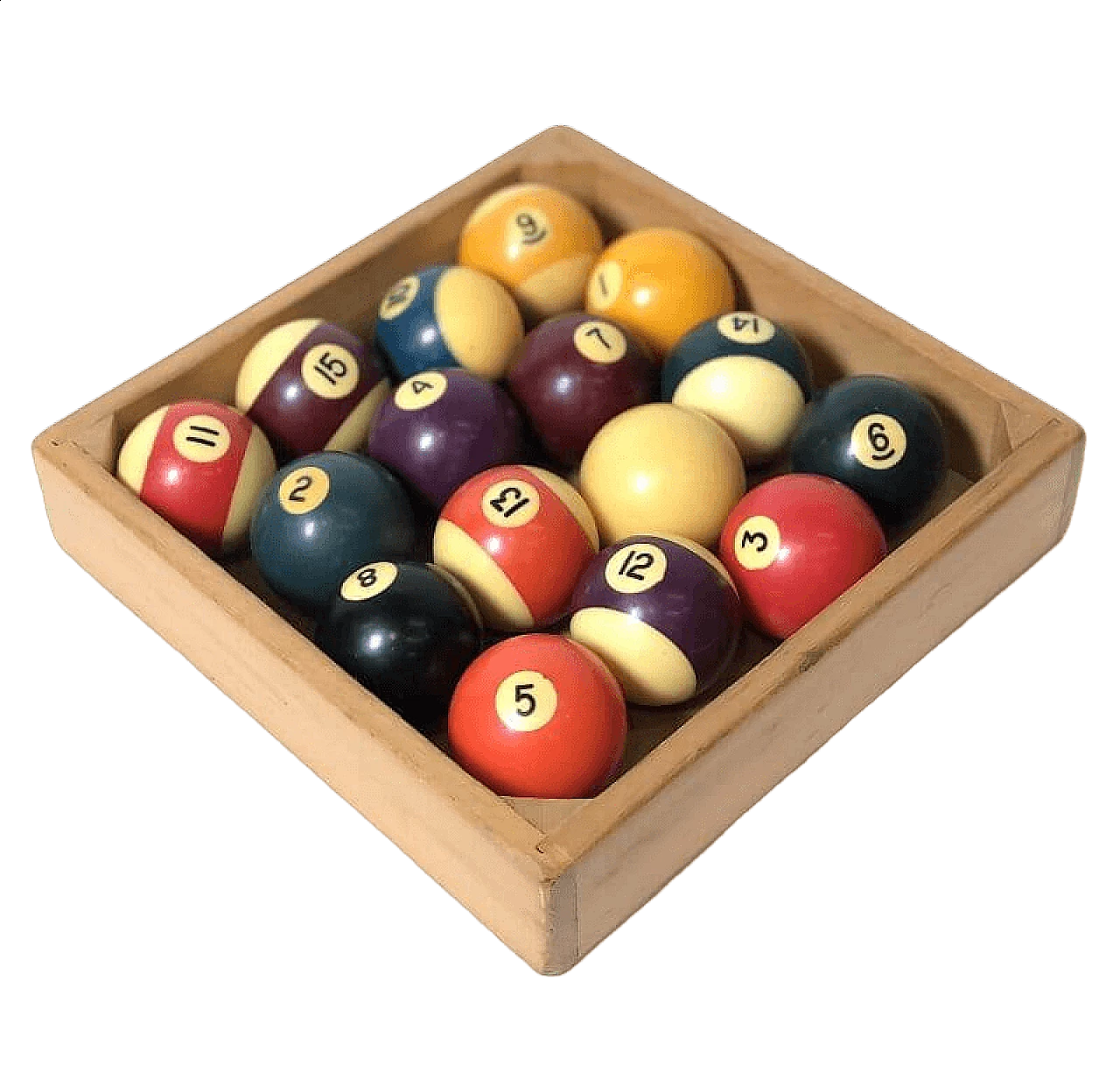 Set of billiard balls with wooden frame, 1960s 6
