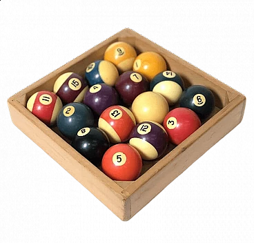 Set di palle da bigliardo con struttura in legno, anni '60