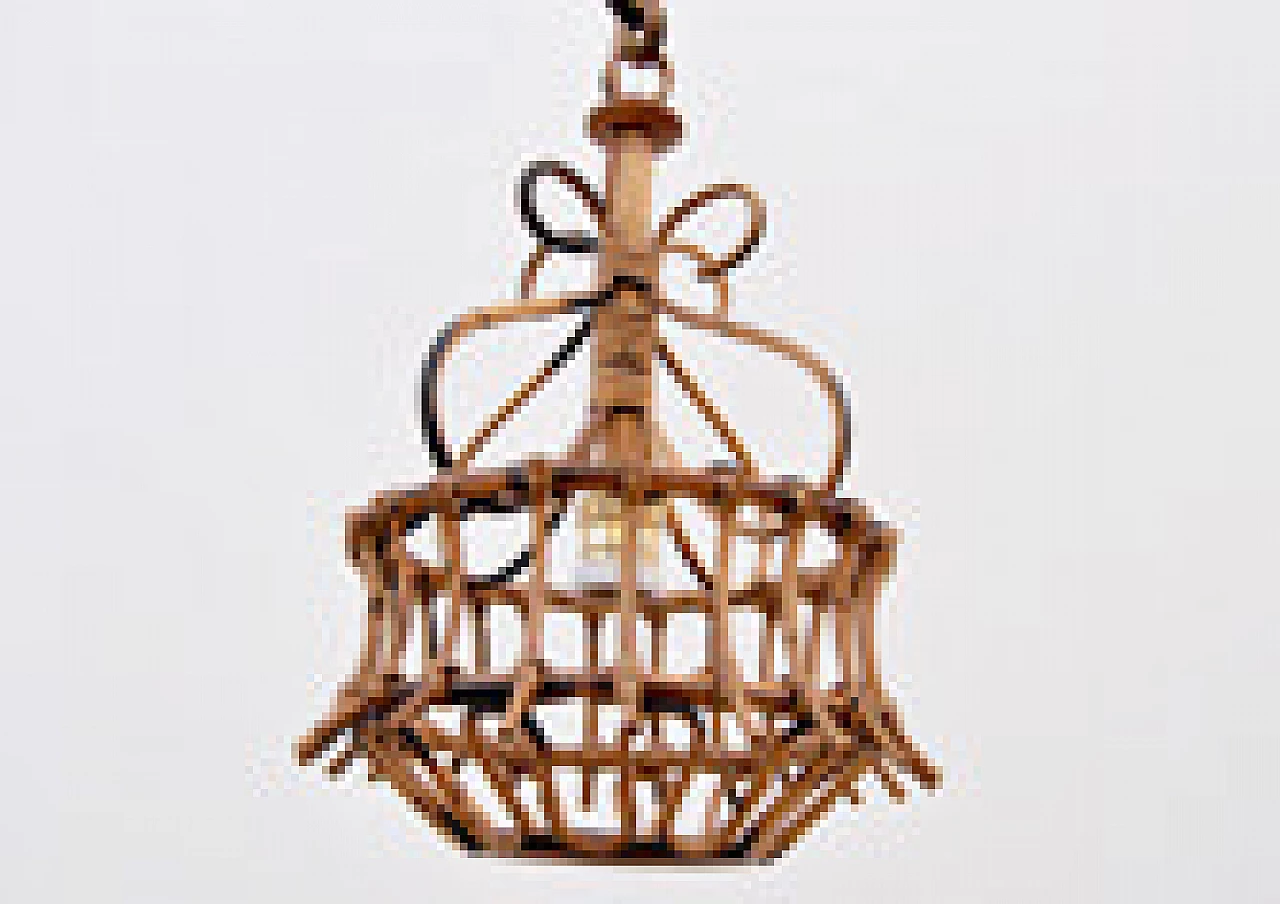 Adjustable bamboo and wicker chandelier, 1960s 2