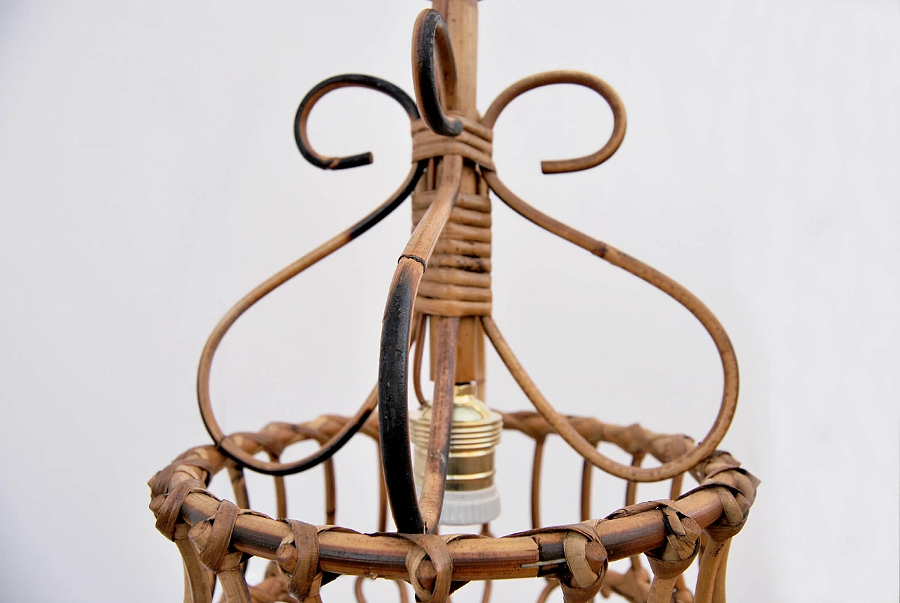 Adjustable bamboo and wicker chandelier, 1960s 3