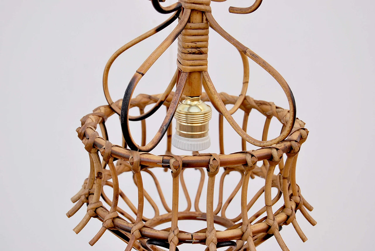 Adjustable bamboo and wicker chandelier, 1960s 4