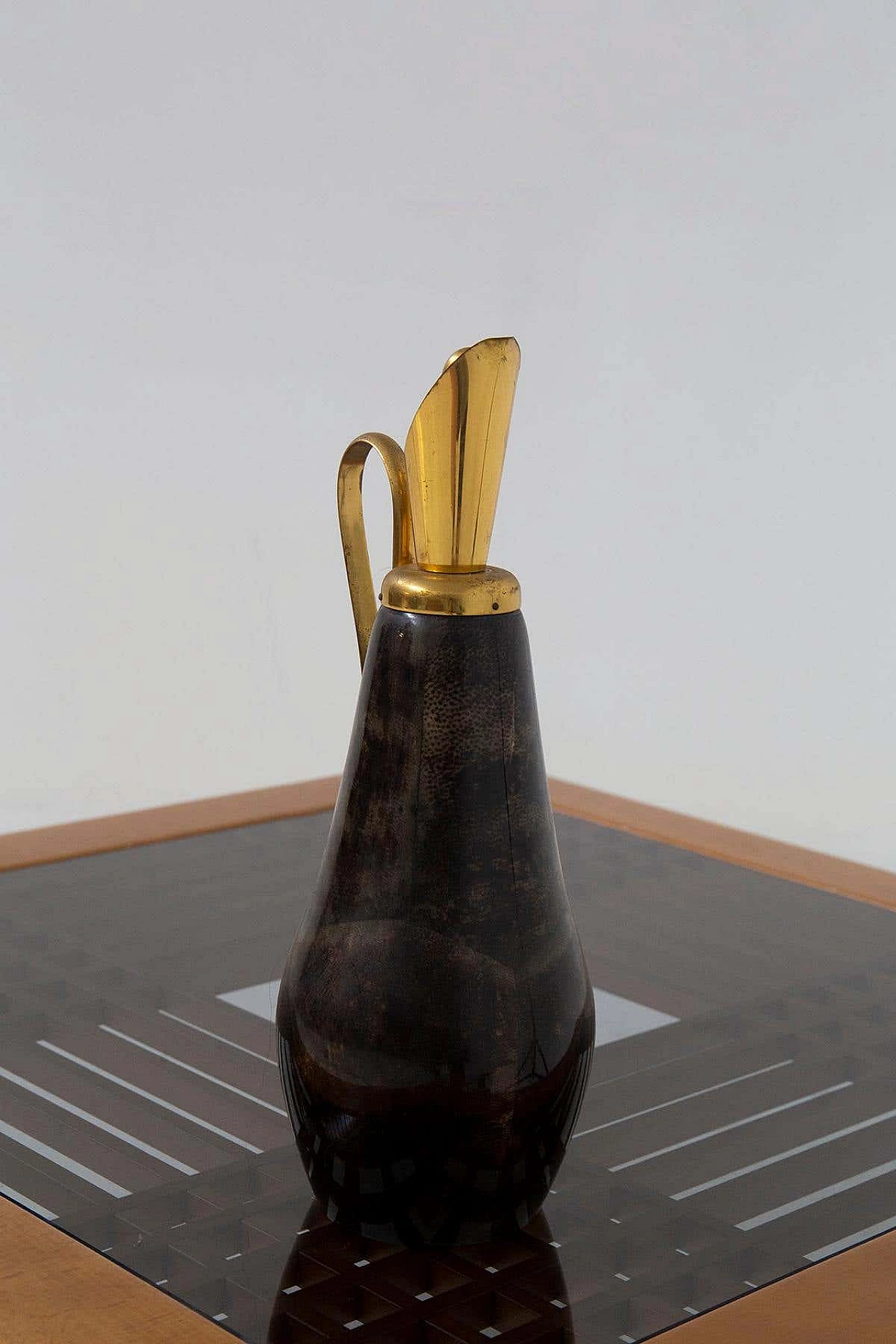 Brass and parchment thermal carafe by Aldo Tura for Macabo, 1950s 6