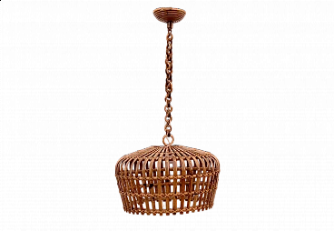 Round bamboo and wicker chandelier, 1960s