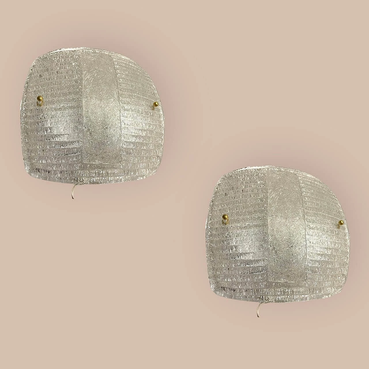 Coppia di applique in vetro di Murano trasparente, anni '80 9