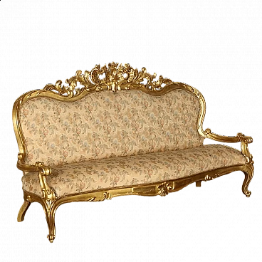 Neo-Baroque gilded wood and fabric sofa, late 19th century