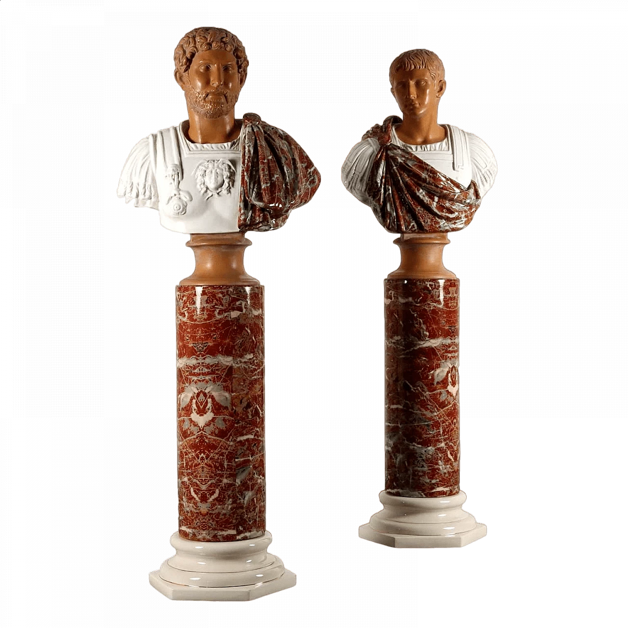 Coppia di busti di imperatori romani su colonne in ceramica di Tommaso Barbi, anni '70 11