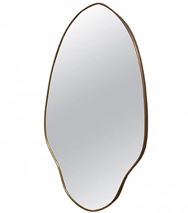 Wall mirror with brass fluid frame, 1950s