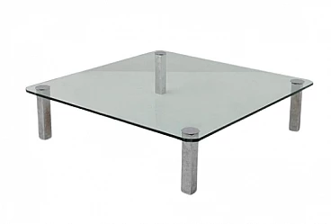 Square glass and steel coffee table, 1970s