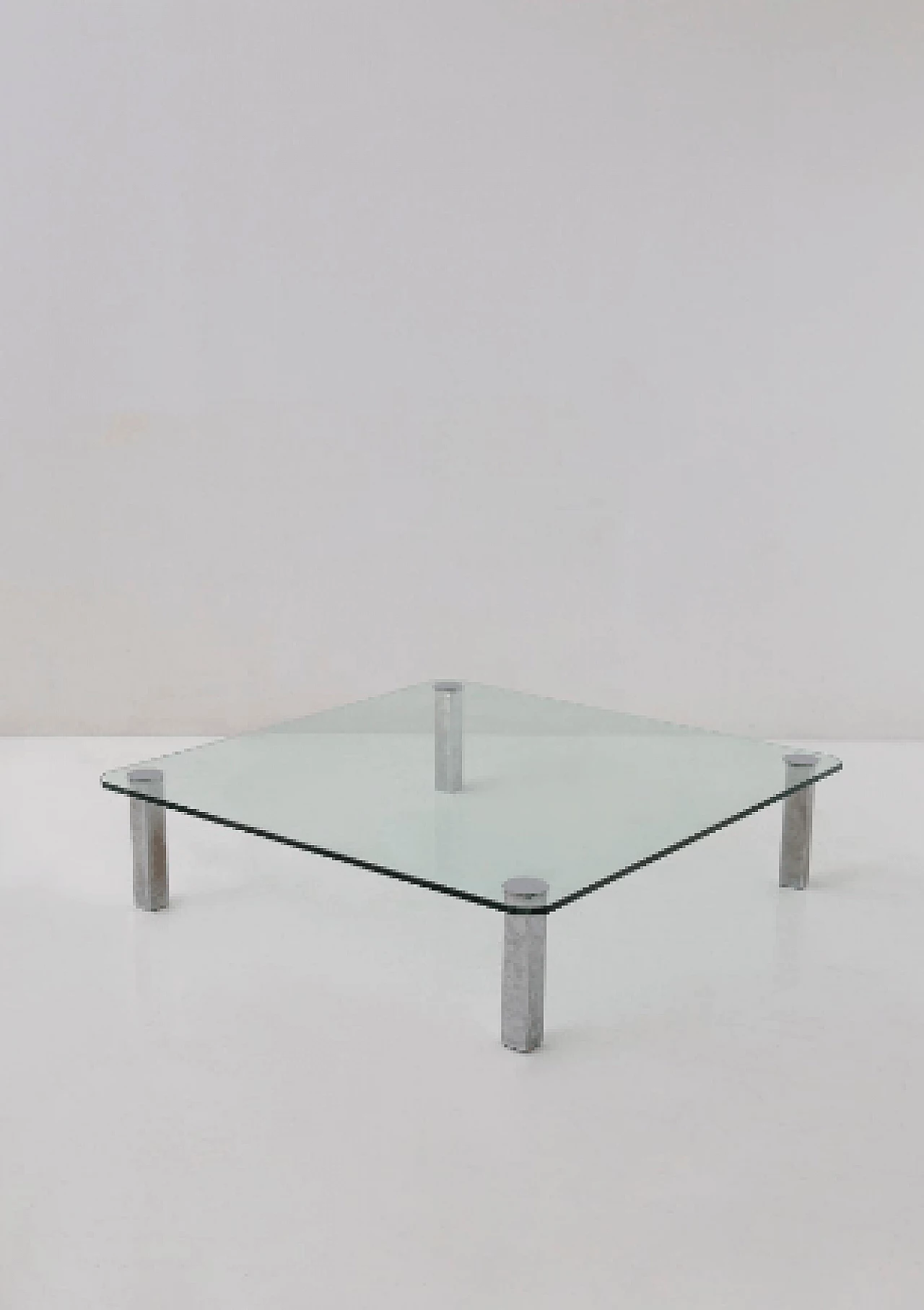 Square glass and steel coffee table, 1970s 2