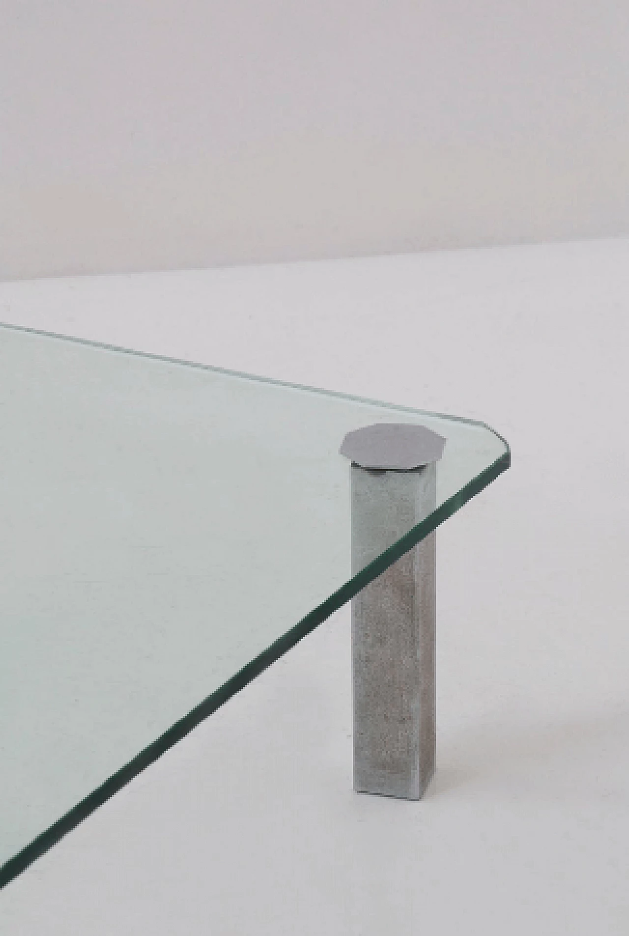 Tavolino quadrato in vetro e acciaio, anni '70 3