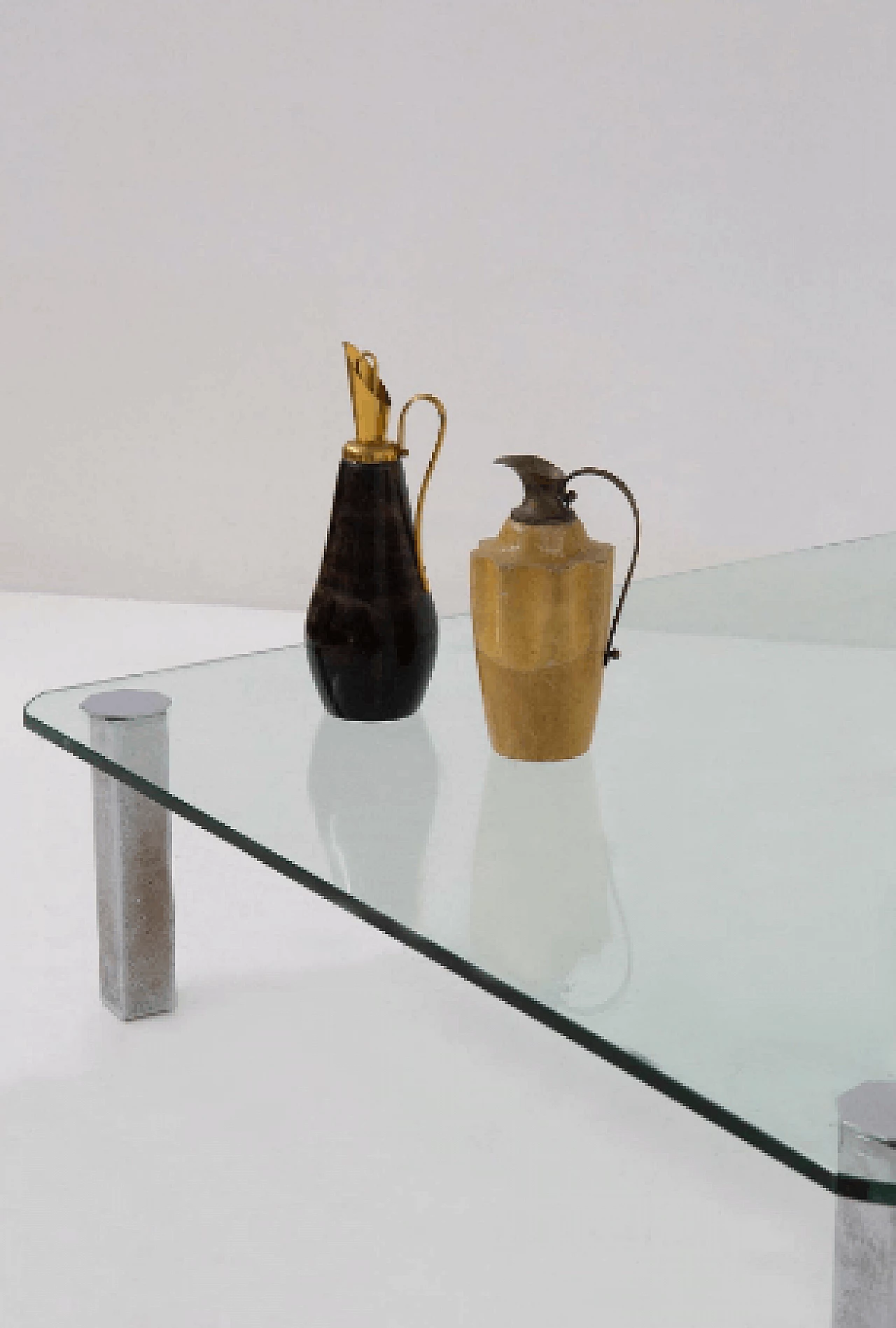 Tavolino quadrato in vetro e acciaio, anni '70 4