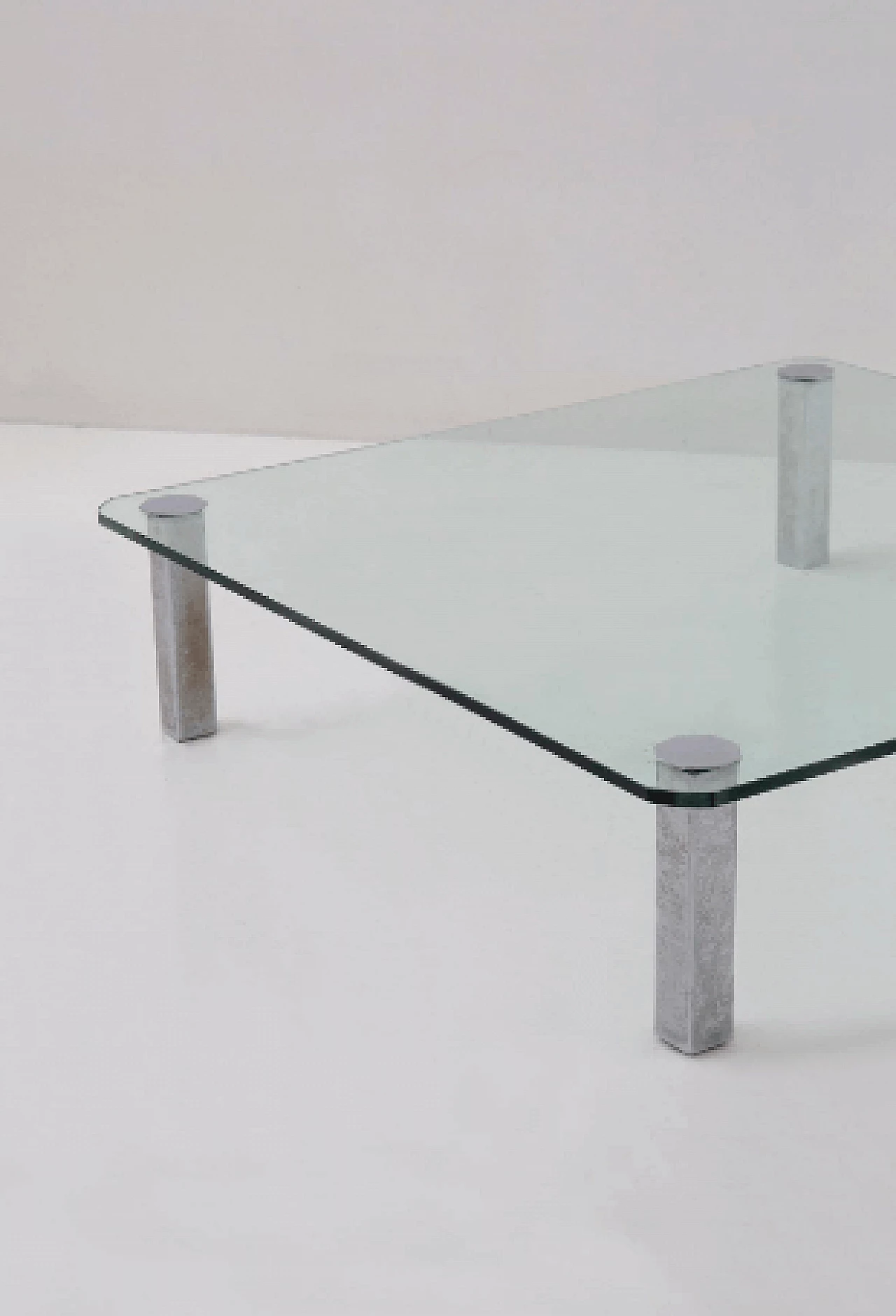 Square glass and steel coffee table, 1970s 5