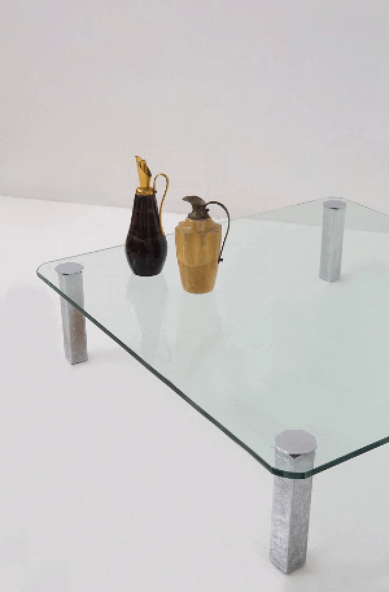 Square glass and steel coffee table, 1970s 6