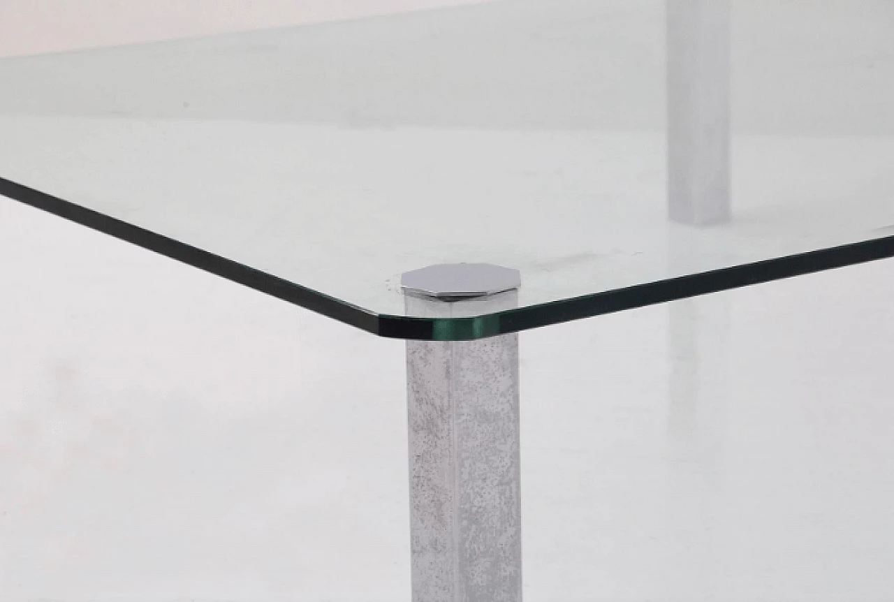 Tavolino quadrato in vetro e acciaio, anni '70 7