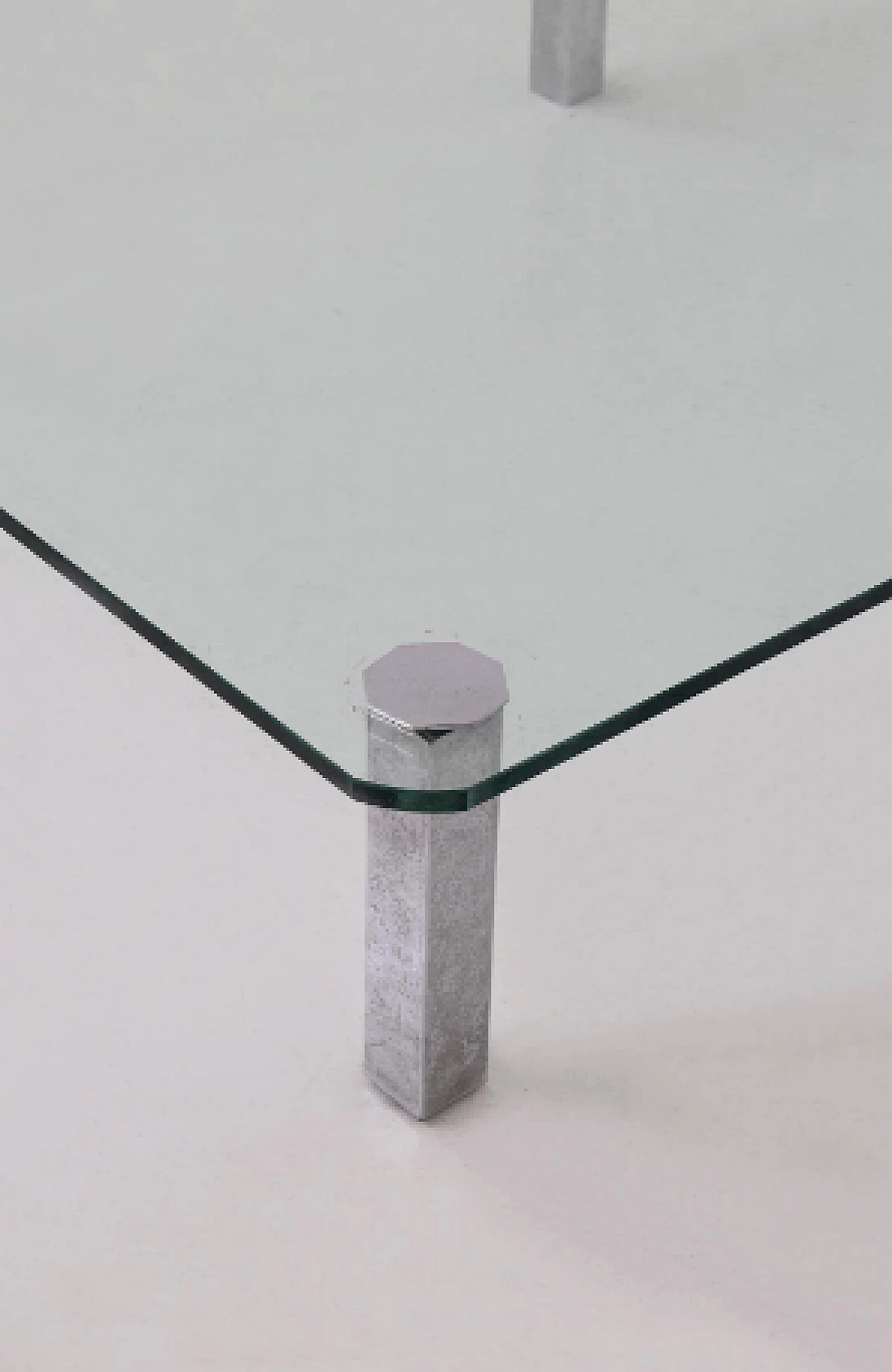 Tavolino quadrato in vetro e acciaio, anni '70 8