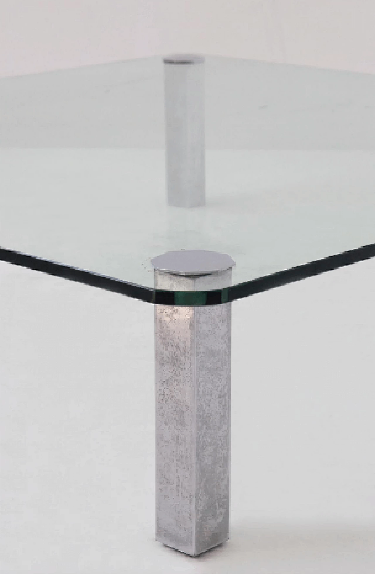 Tavolino quadrato in vetro e acciaio, anni '70 9