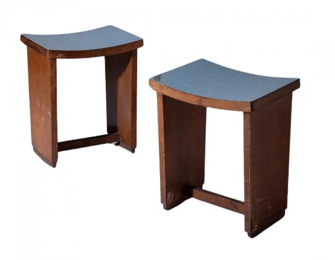 Pair of Art Deco walnut and formica stools, 1920s 1