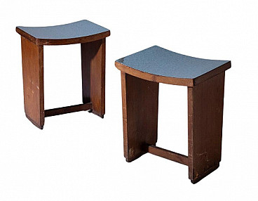 Pair of Art Deco walnut and formica stools, 1920s