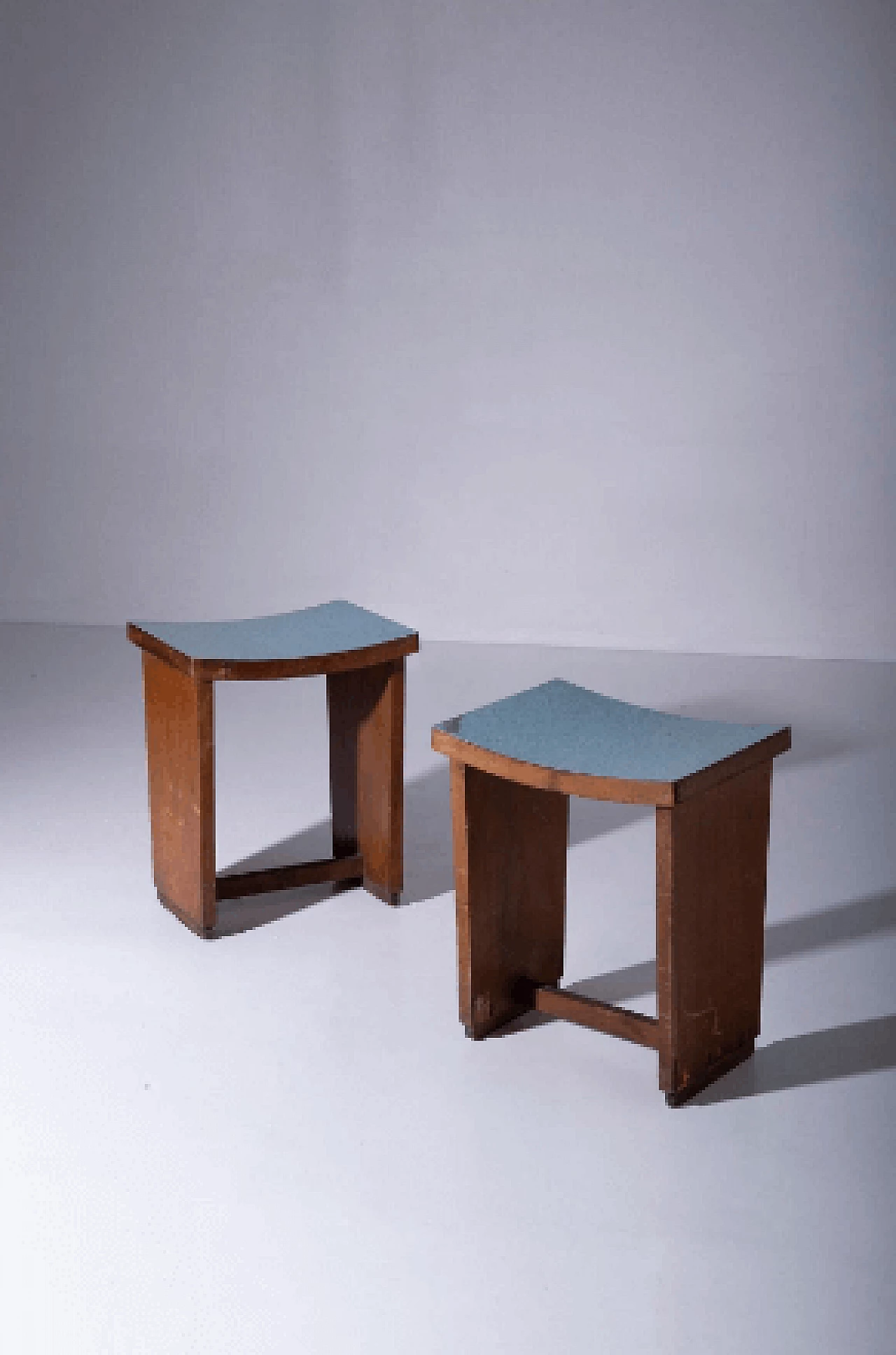 Pair of Art Deco walnut and formica stools, 1920s 2